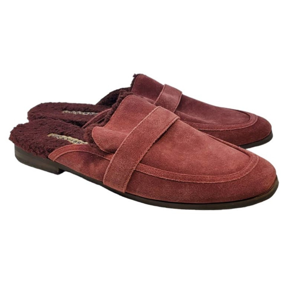 NEW Lucky Brand 10 Burgundy Caydim Flat Mule Fleece Lined Leather Smoker